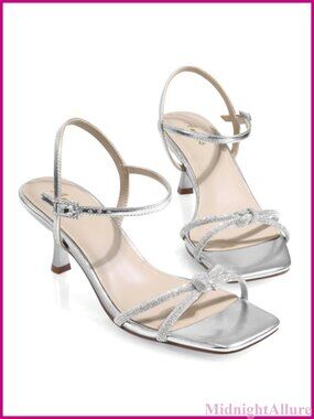 Ankis Kitten Heel Strappy Sandals with Rhinestone Knot, Dress Shoes for Prom